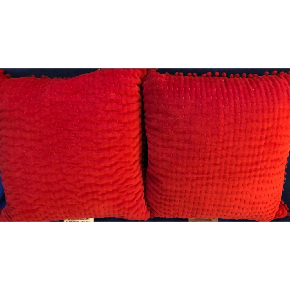 Set of 2 Opalhouse Red Toss Pillows Square 18 in. Mini Poms Christmas Valentines
